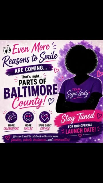 👀 Even More Reasons to Smile Are Coming…
We’ve been working on something exciting behind the scenes! 💜
We’re thrilled to welcome a new team member as we prepare to expand into parts of Baltimore County! 🎉
😊 More celebrations.
💜 More smiles.
✨ The same personalized service you’ve come to expect.
We can’t wait to celebrate with even more families, schools, businesses, and communities.
📍 Stay tuned for our official launch date!
#BaltimoreCounty #ComingSoon #SmallBusiness #Expansion #signlady dmvyardcards yardcards maryland